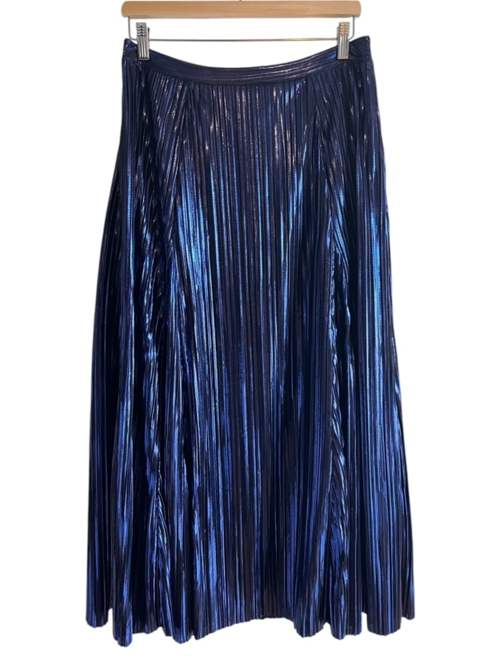 Anthropologie metallic blue pleated a-line midi skirt size M excellent condition - Picture 3 of 14